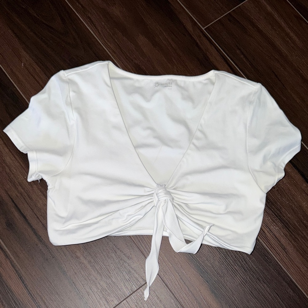 aerie White Tie-Front Cropped Top